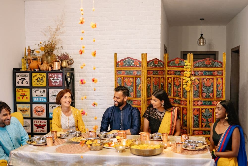 Families sharing a festive meal together